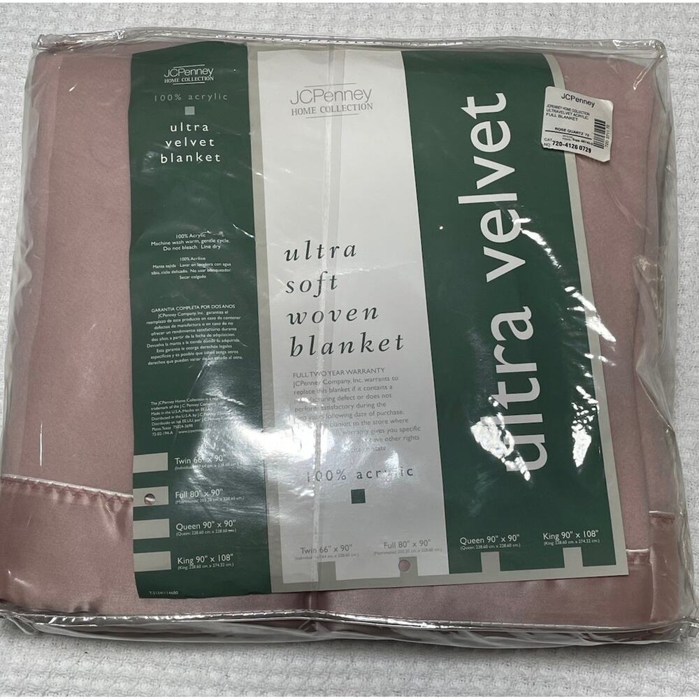 JC Penney Home Collection Acrylic Ultra Velvet Blanket FULL 80x90 Rose Quartz